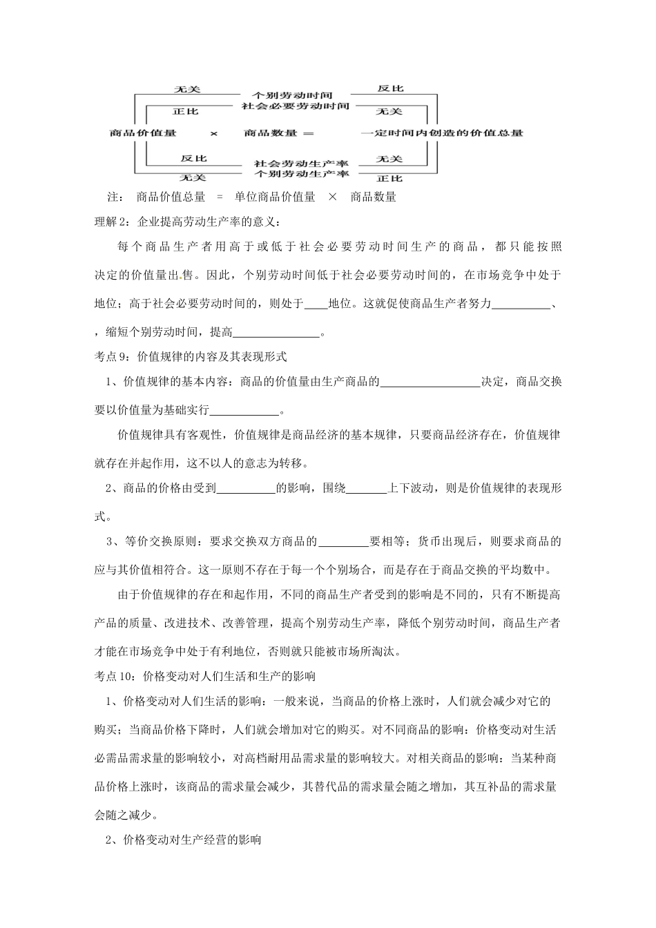 贵州省贵阳市北京师范大学贵阳附属中学高中政治 多变的价格复习学案 新人教版必修1_第2页