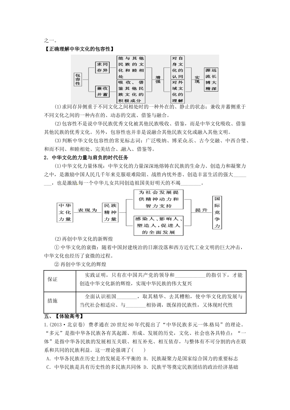 贵州省贵阳市北京师范大学贵阳附属中学高中政治《文化生活》第六课 我们的中华文化复习学案_第3页