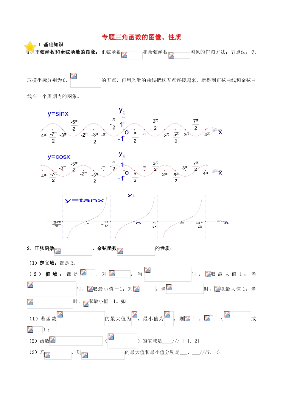 贵州省贵阳市高考数学专题复习 三角函数的图像与性质学案15-人教版高三全册数学学案_第1页