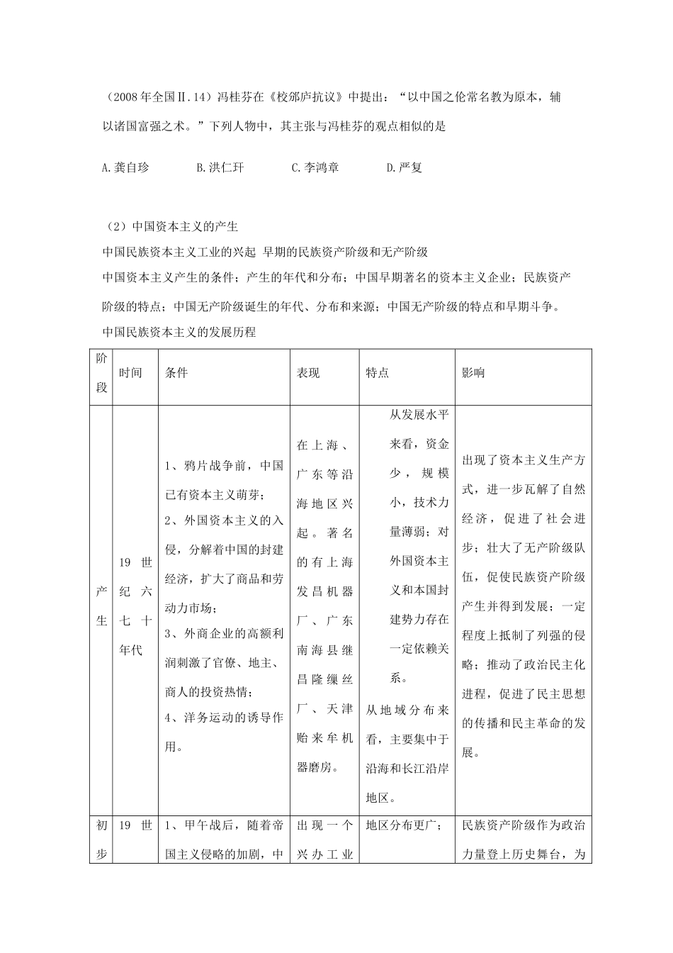贵州省施秉一中2012高考历史二轮复习 专题8 中国资本主义的产生、发展和半殖民地半封建社会的形成学案 大纲人教版_第2页