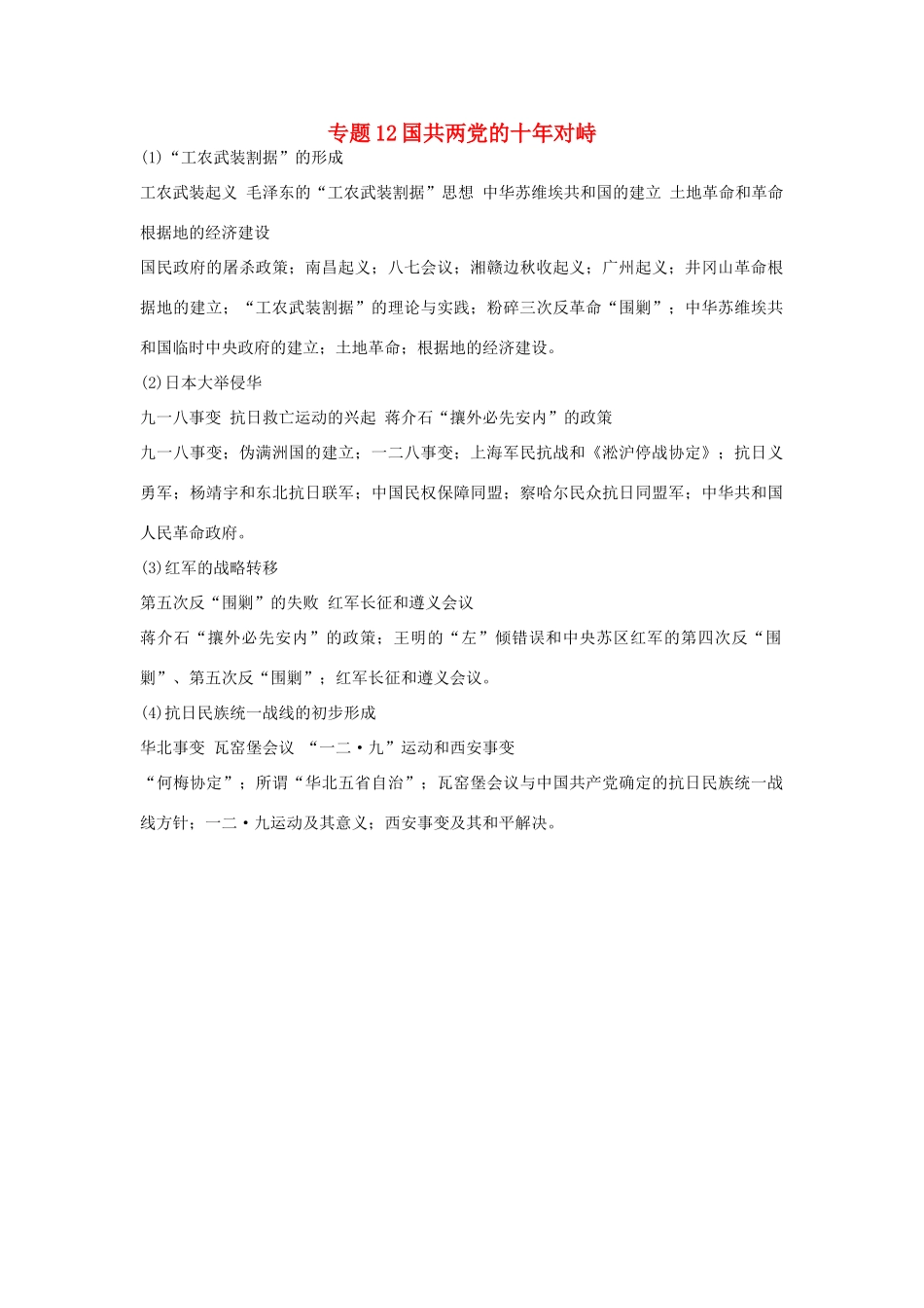 贵州省施秉一中2012高考历史二轮复习 专题12 国共两党的十年对峙学案 大纲人教版_第1页