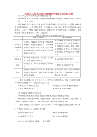 贵州省施秉一中2012高考历史二轮复习 专题15 人民民主政权的巩固和向社会主义的过渡学案 大纲人教版