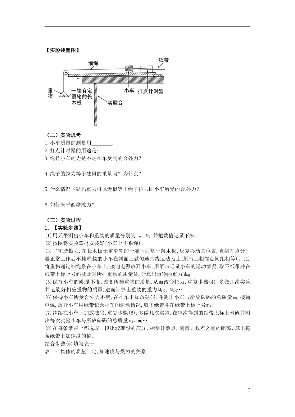 海南省海口市第十四中学高中物理 第四章 实验.探究加速度与力、质量的关系学案 新人教版必修1_第2页
