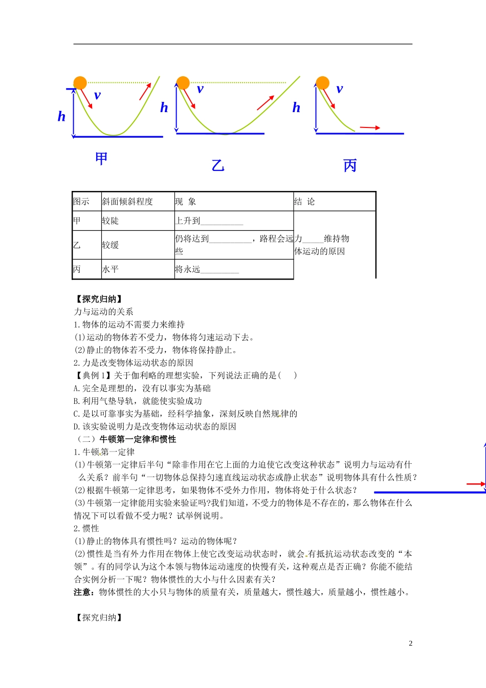 海南省海口市第十四中学高中物理 第四章 牛顿第一定律学案 新人教版必修1_第2页