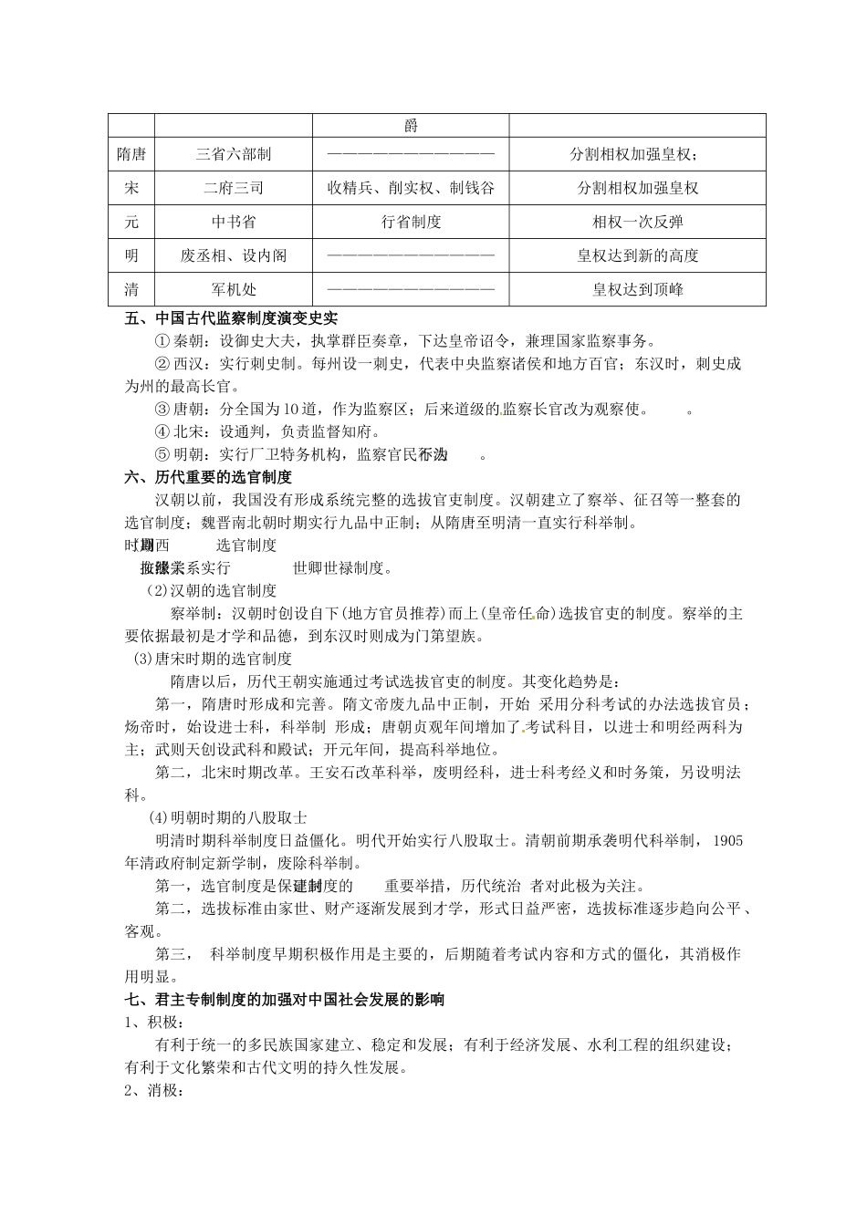 河北省青龙满族自治县逸夫中学2014届高考历史一轮复习 古代中国的政治制度学案 人民版必修1_第3页