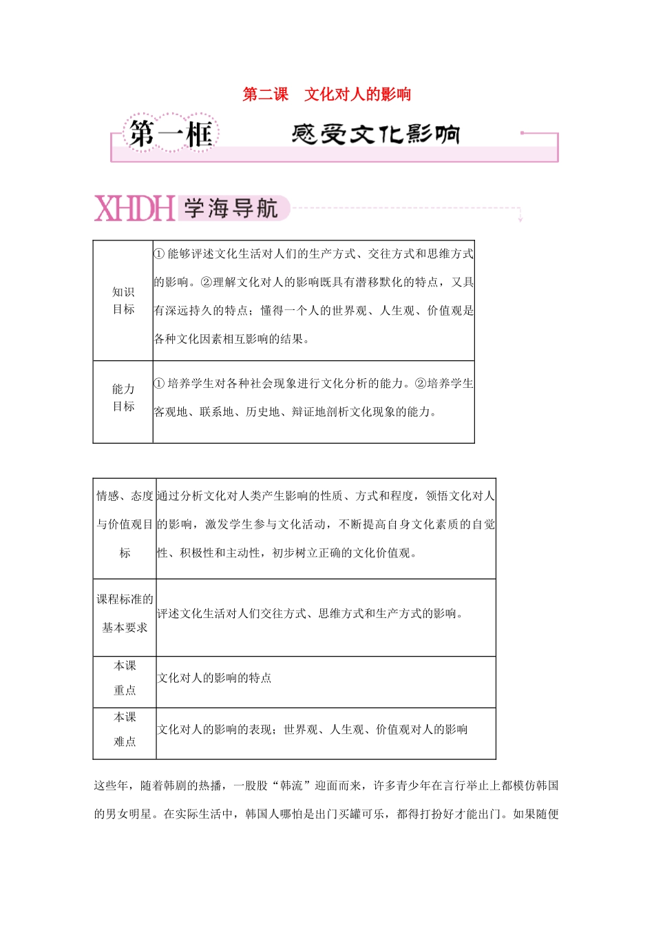 高中政治 1-2-1感受文化影响学案 新人教版必修3_第1页