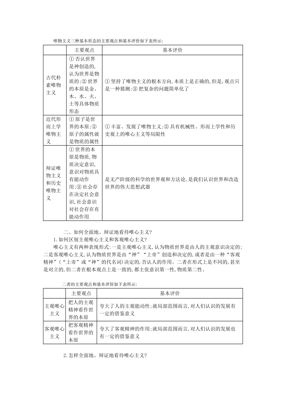 高中政治 2.2唯物主义和唯心主义导学案 新人教版必修4-新人教版高二必修4政治学案_第2页