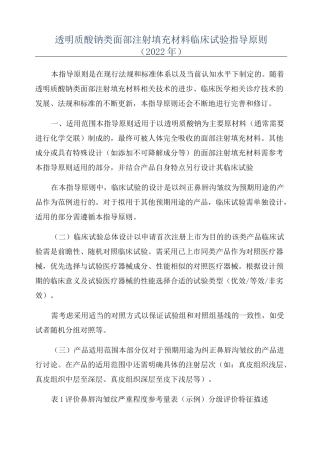 透明质酸钠类面部注射填充材料临床试验指导原则(2022年)