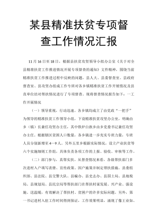 某县精准扶贫专项督查工作情况汇报