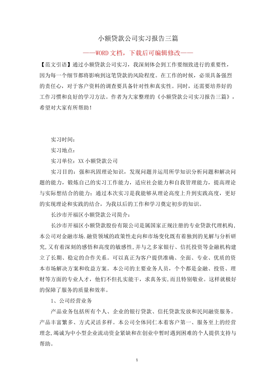 小额贷款公司实习报告三篇_第1页