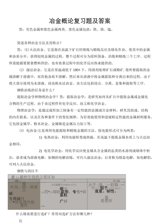冶金概论复习题及答案