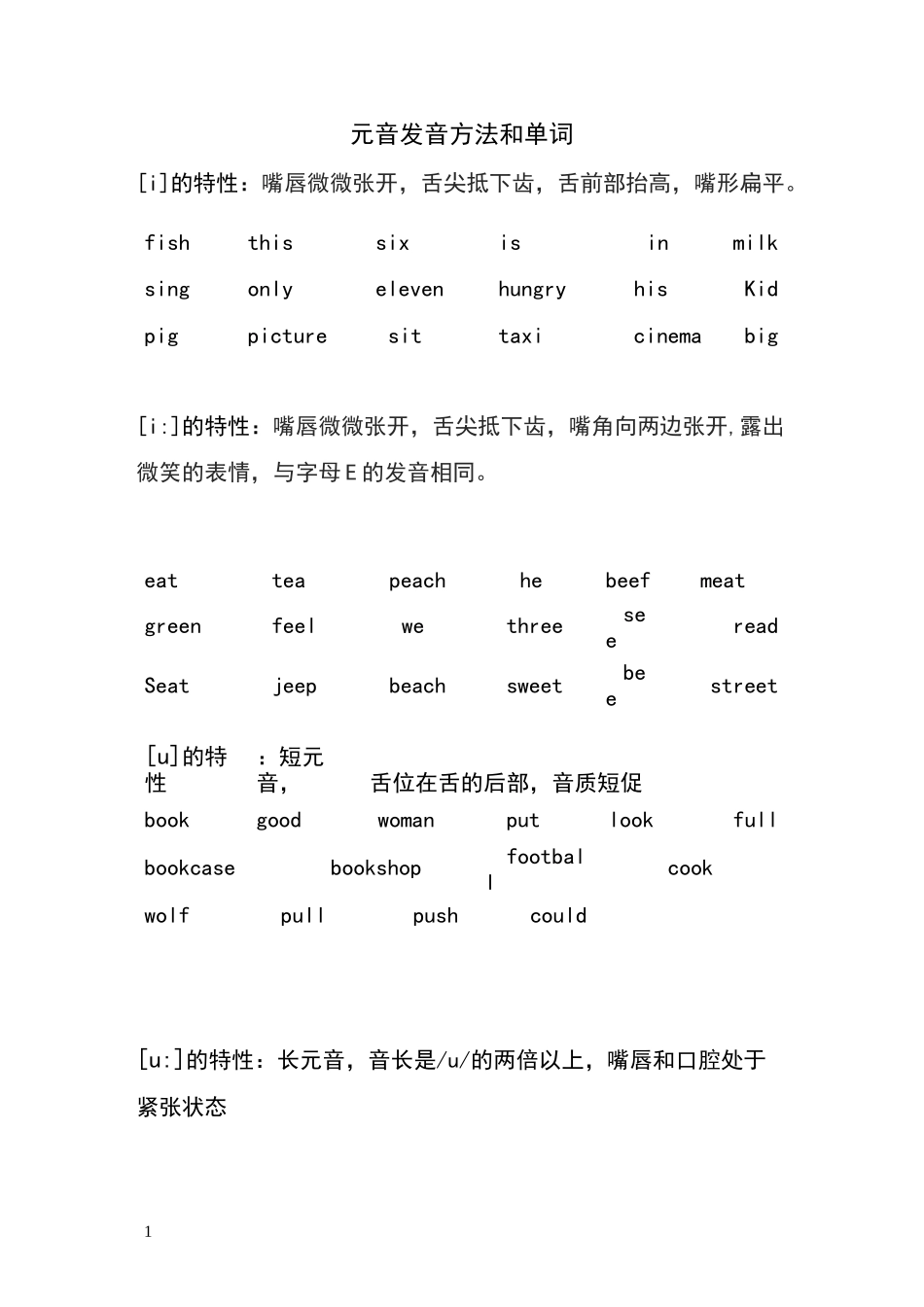 20个元音发音及单词_第1页