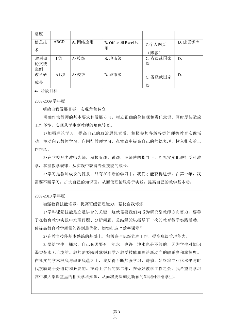 (职业发展)教师个人专业发展规划表_第3页
