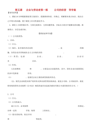 高中政治 5.1《公司的经营》导学案 新人教版必修1