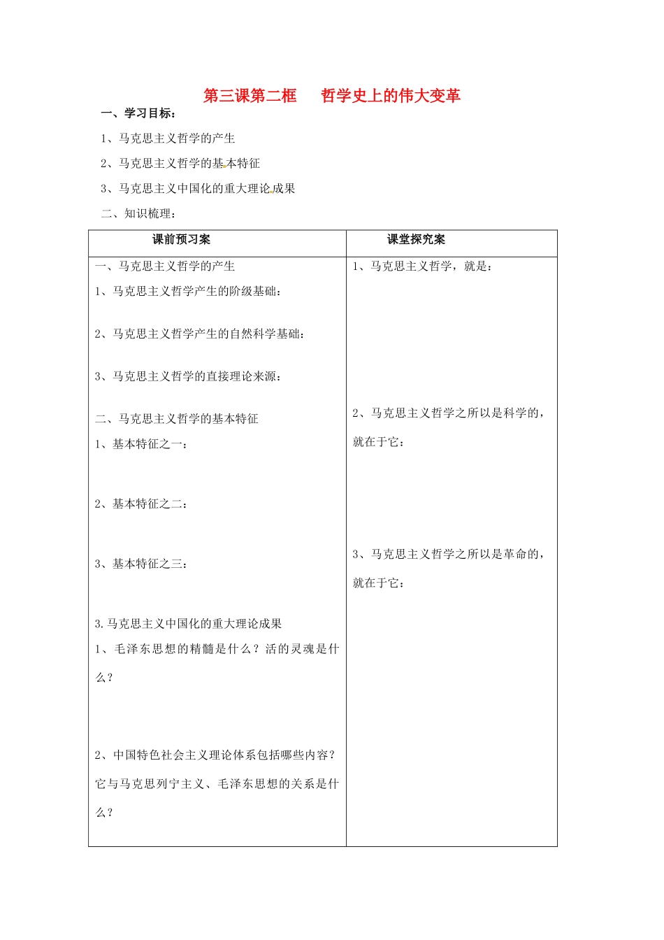 高中政治 3.2 时代精神的精华 哲学史上的伟大变革导学案 新人教版必修4-新人教版高三必修4政治学案_第1页