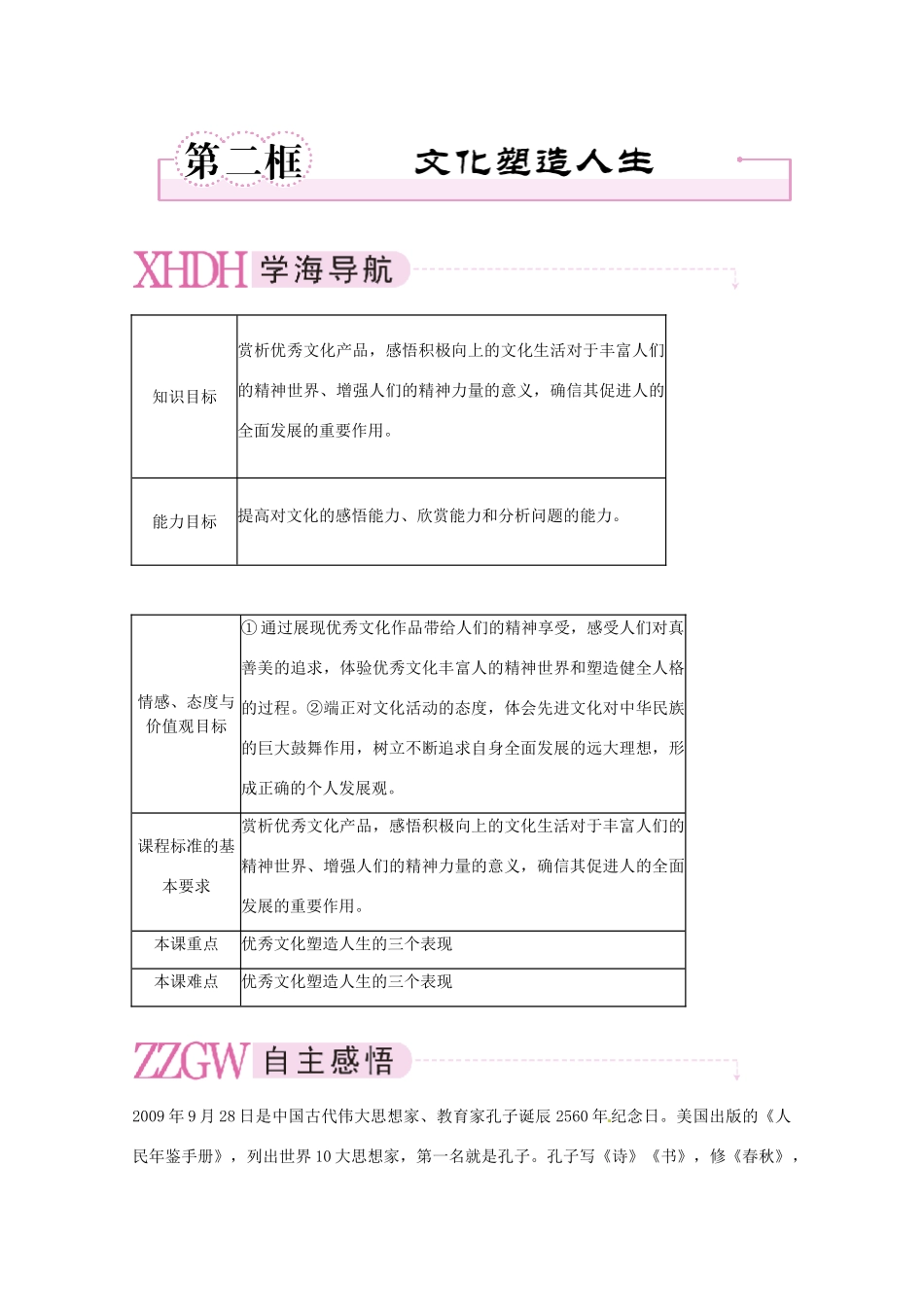 高中政治 1-2-2文化塑造人生学案 新人教版必修3_第1页