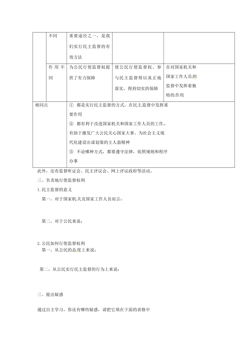 高中政治 1-2-4《民主监督 守望公共家园》学案 新人教版必修2_第2页