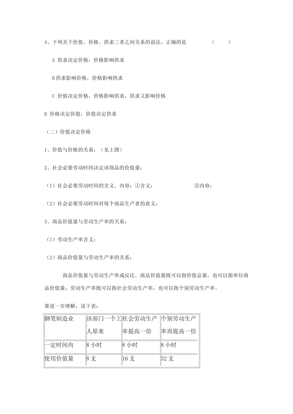 高中政治 《影响价格的因素》学案5 新人教版必修1_第3页