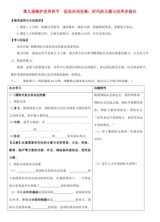 高中政治 8.2国际关系的决定性因素 国家利益学案1 新人教版必修2-新人教版高一必修2政治学案