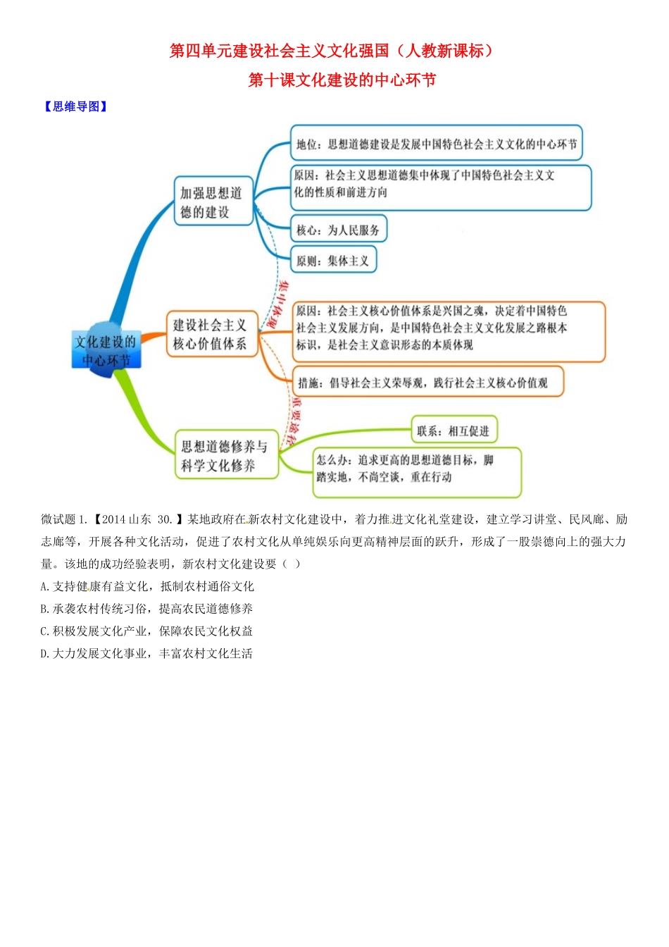 高中政治 第10课 文化建设的中心环节教材图解学案 新人教版必修3-新人教版高二必修3政治学案_第1页