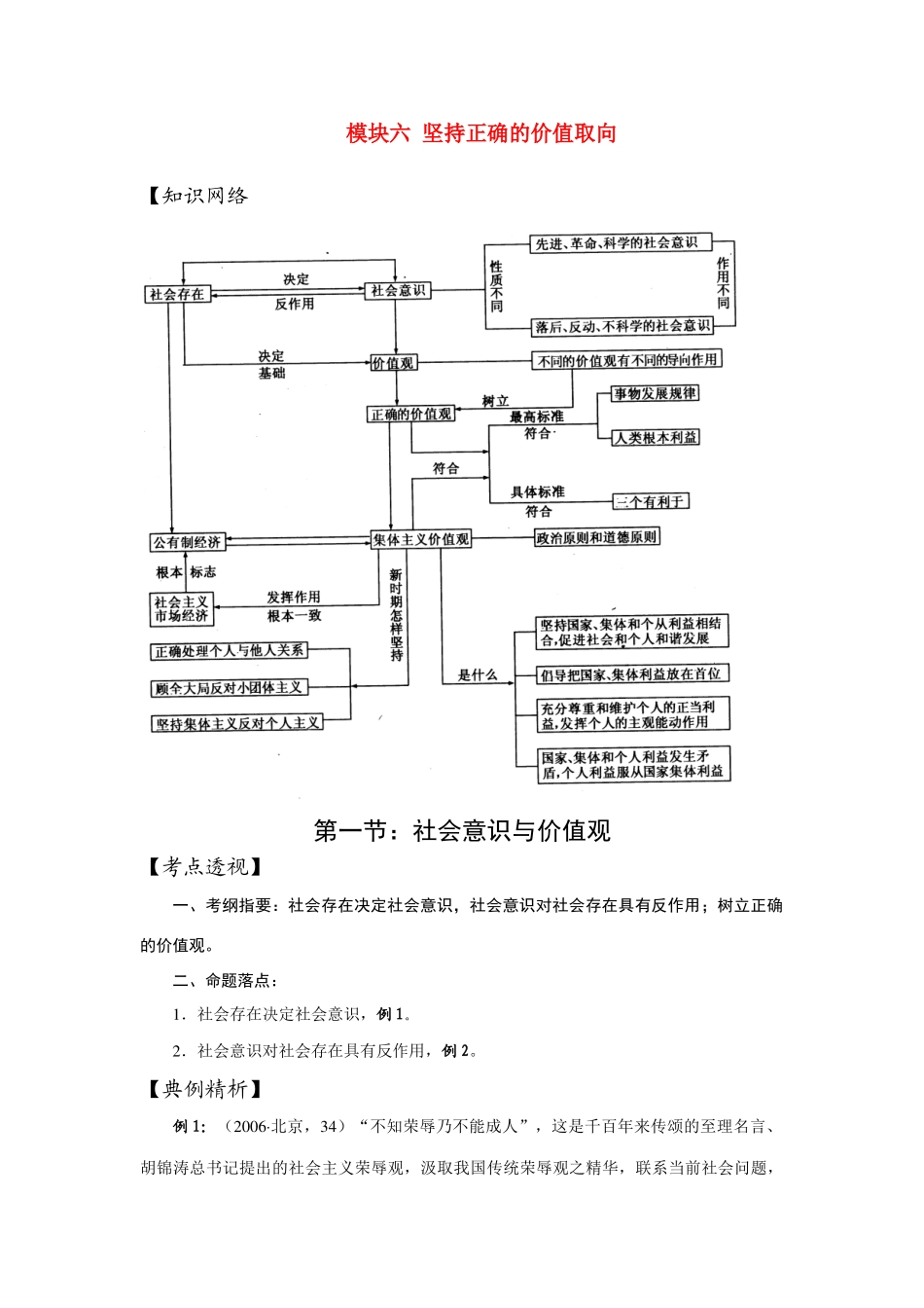高中政治 模块六 坚持正确的价值取向学案_第1页