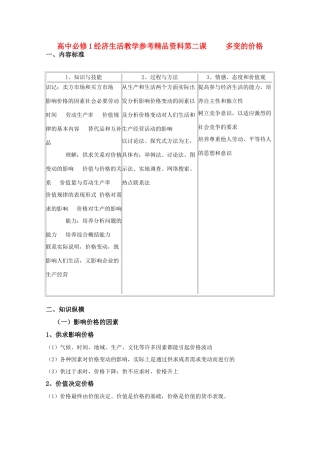 高中政治 《经济生活》第二课教学参考精品素材 新人教版