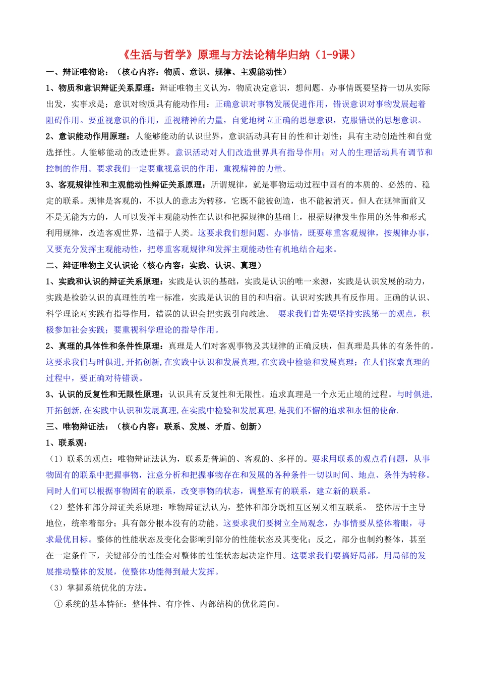 高中政治 生活与哲学原理方法论总结梳理素材 新人教版必修4_第1页