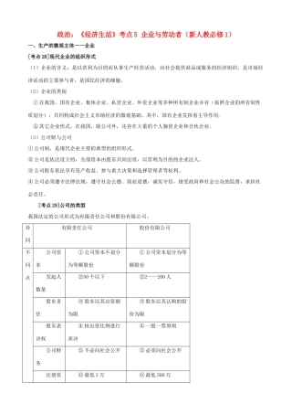 高中政治 《经济生活》考点素材5 企业与劳动者 新人教必修1