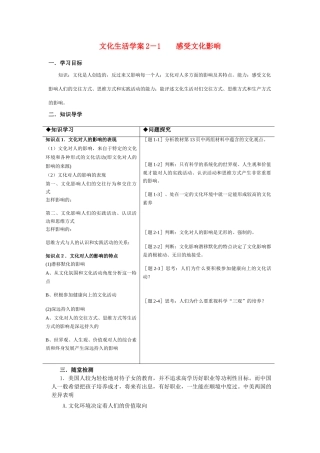 高中政治 感受文化影响 学案（新人教版必修3）