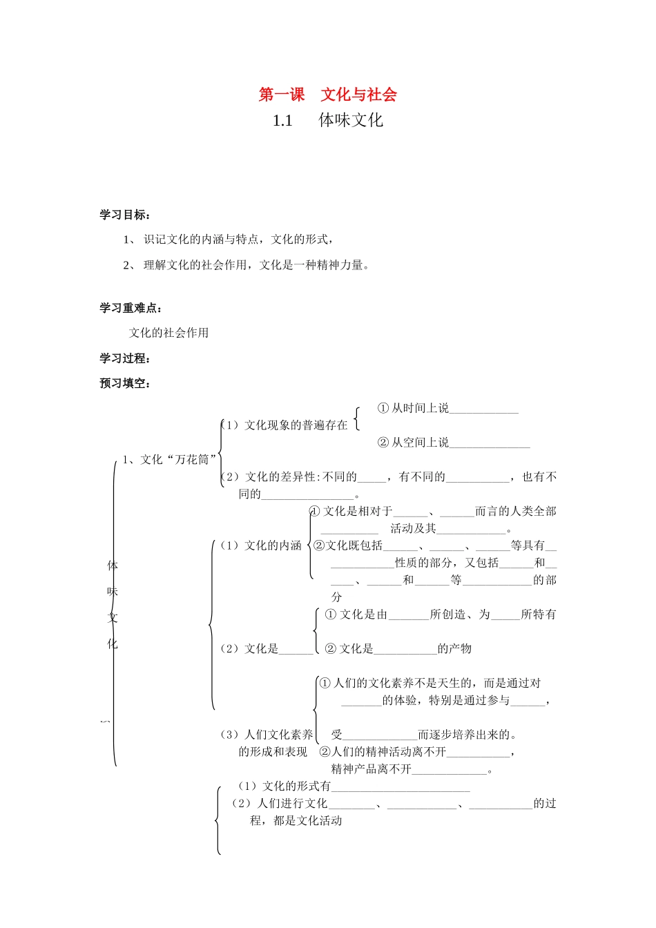 高中政治 文化生活导学案 新人教版必修3_第1页