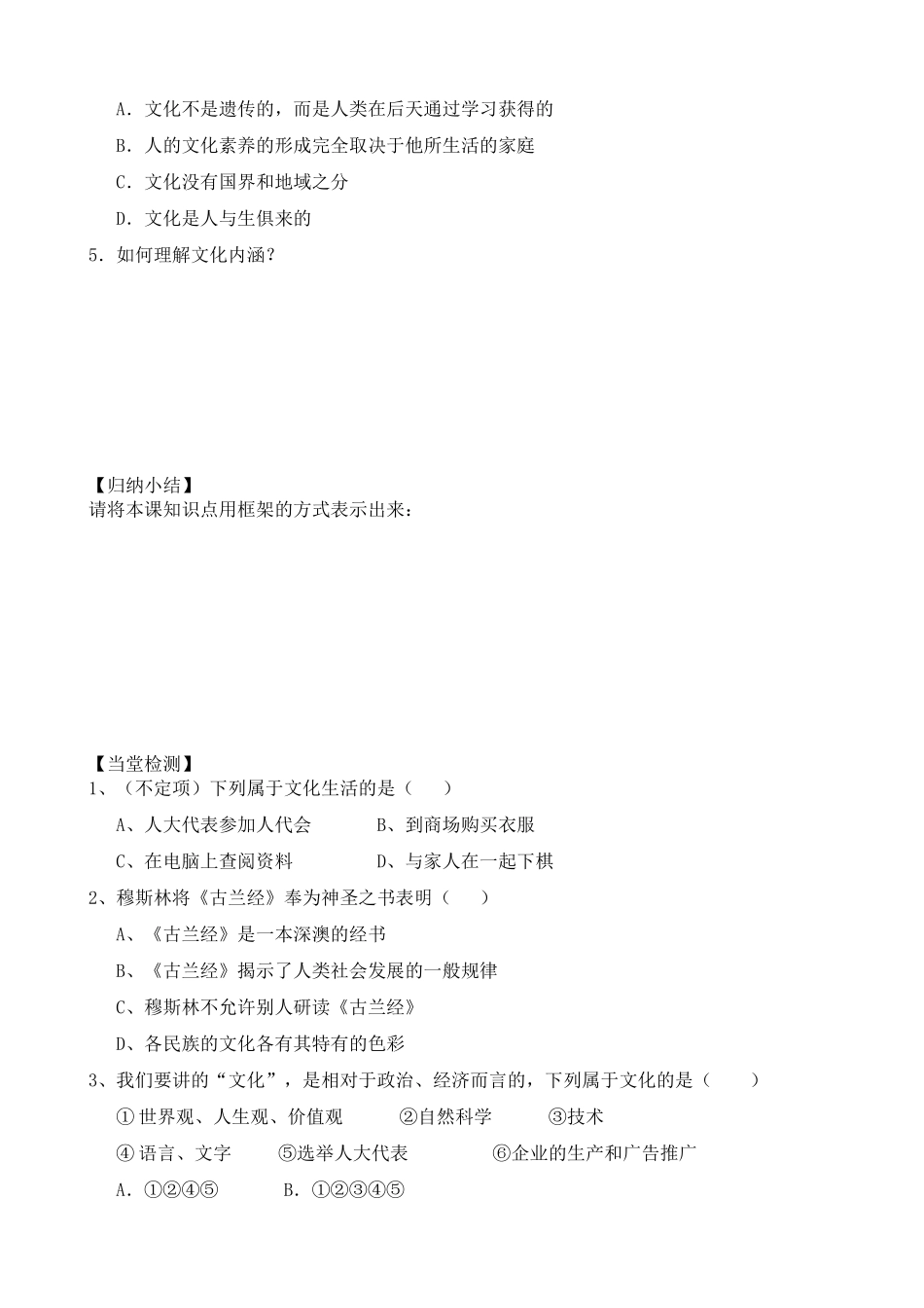 高中政治 文化生活第一单元体味文化导学案 新人教版必修3_第3页