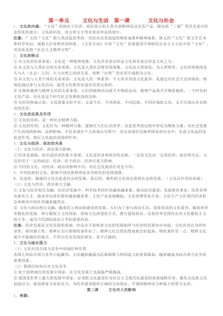 高中政治 文化生活知识点总结素材 新人教版必修3