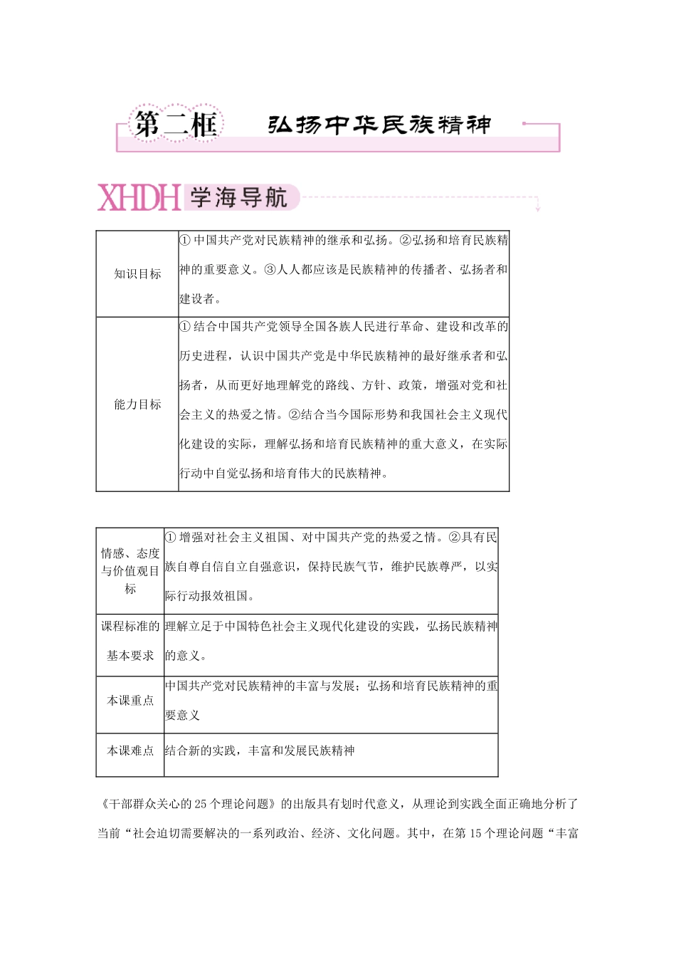 高中政治 弘扬中华民族精神精品学案 新人教版必修3_第1页