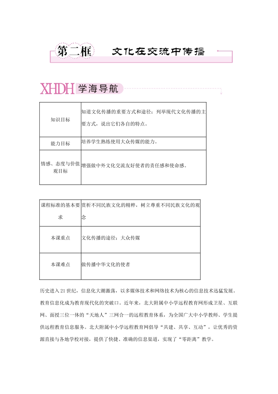 高中政治 文化在交流中的传播精品学案 新人教版必修3_第1页