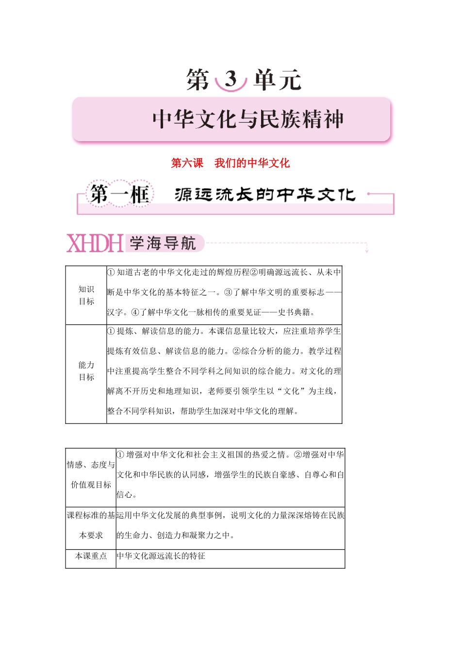 高中政治 渊源流长的中华文化精品学案 新人教版必修3_第1页