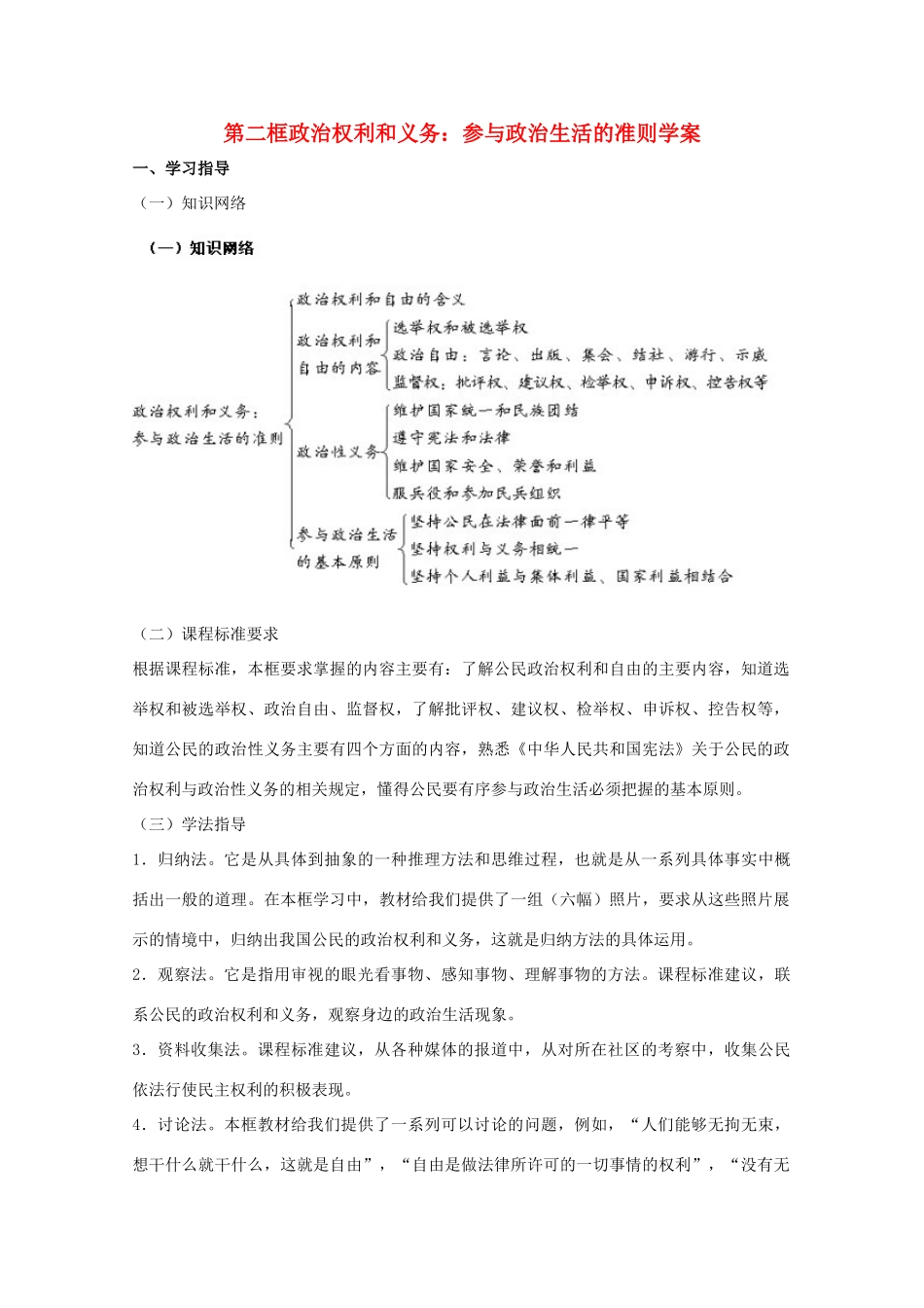 高中政治 《政治权利与义务：参与政治生活的准则》学案15 新人教版必修2_第1页