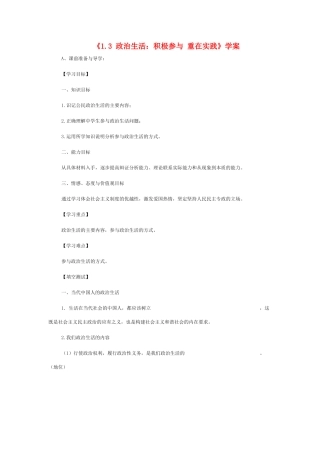 高中政治 《政治生活：积极参与 重在实践》学案9（人教版必修2）