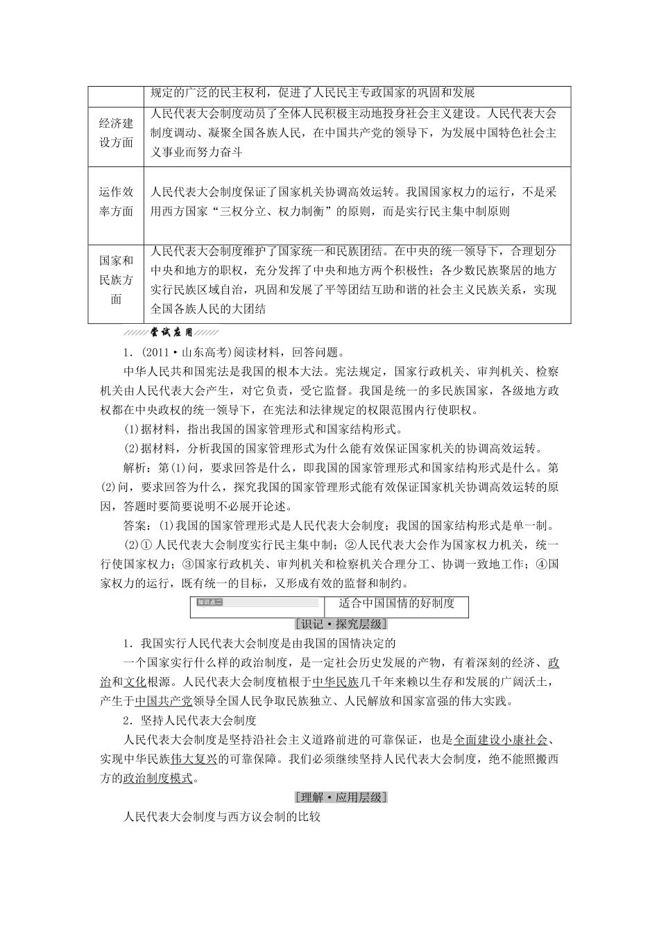 高中政治 专题四 民主集中制：我国人民代表大会制度的组织和活动原则 第三框 人民代表大会制度具有强大生命力教学案 新人教版选修3-新人教版高二选修3政治教学案_第2页