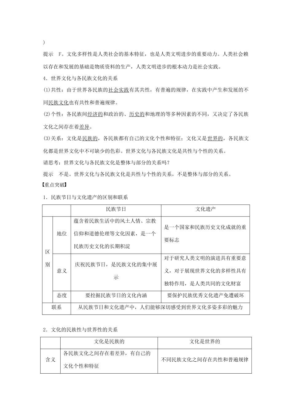 高中政治 第二单元 文化传承与创新 第三课 世界文化的多样性学案1 新人教版必修3-新人教版高二必修3政治学案_第2页