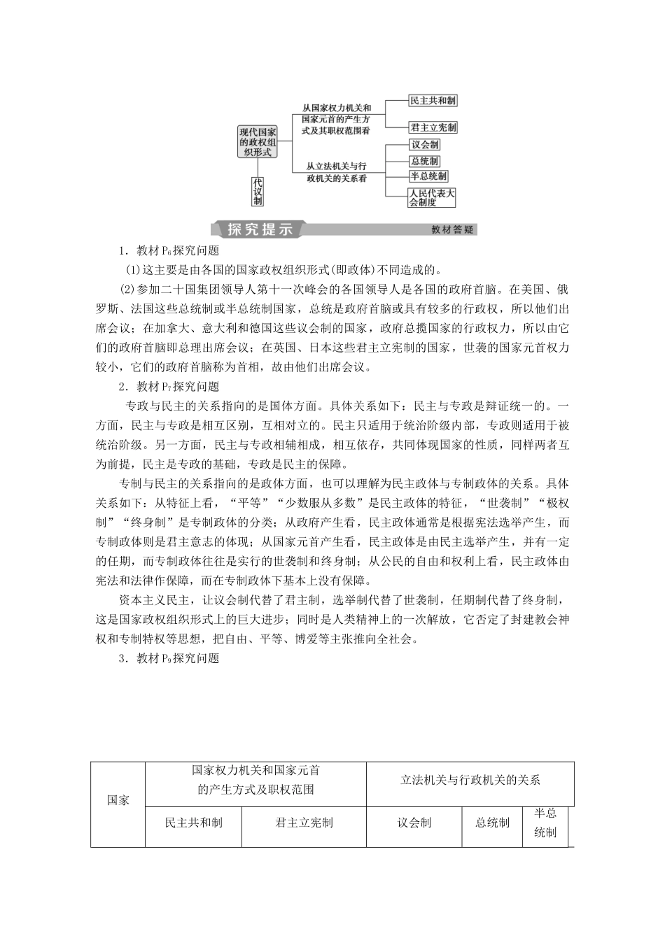 高中政治 专题一 各具特色的国家和国际组织 第2框 现代国家的政权组织形式学案 新人教版选修3-新人教版高二选修3政治学案_第3页