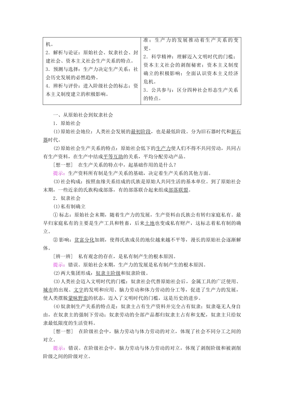 高中政治 第1课 第1框 原始社会的解体和阶级社会的演进学案 新人教版必修1-新人教版高中必修1政治学案_第2页
