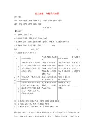 高中政治 第一单元 公民的政治生活 第二课 我国公民的政治参与 4 民主监督：守望公共家园学案2（含解析）新人教版必修2-新人教版高一必修2政治学案
