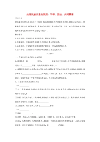 高中政治 第三单元 发展社会主义民主政治 第八课 民族区域自治制度和宗教工作基本方针 1 处理民族关系的原则：平等、团结、共同繁荣学案3（含解析）新人教版必修2-新人教版高一必修2政治学案