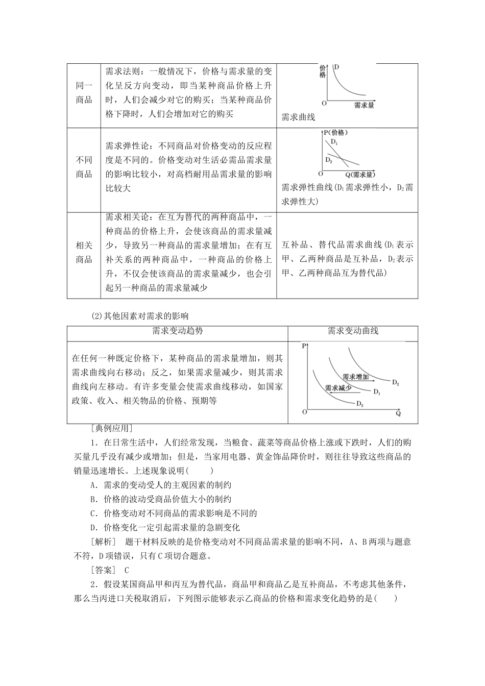 高中政治 第一单元 生活与消费 第二课 多变的价格 第二框 价格变动的影响教学案 新人教版必修1-新人教版高一必修1政治教学案_第2页