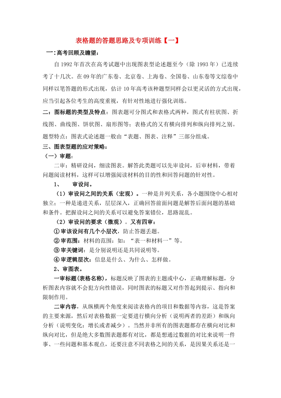 高中政治 表格题的答题思路及专项训练新版素材　新人教版必修1_第1页