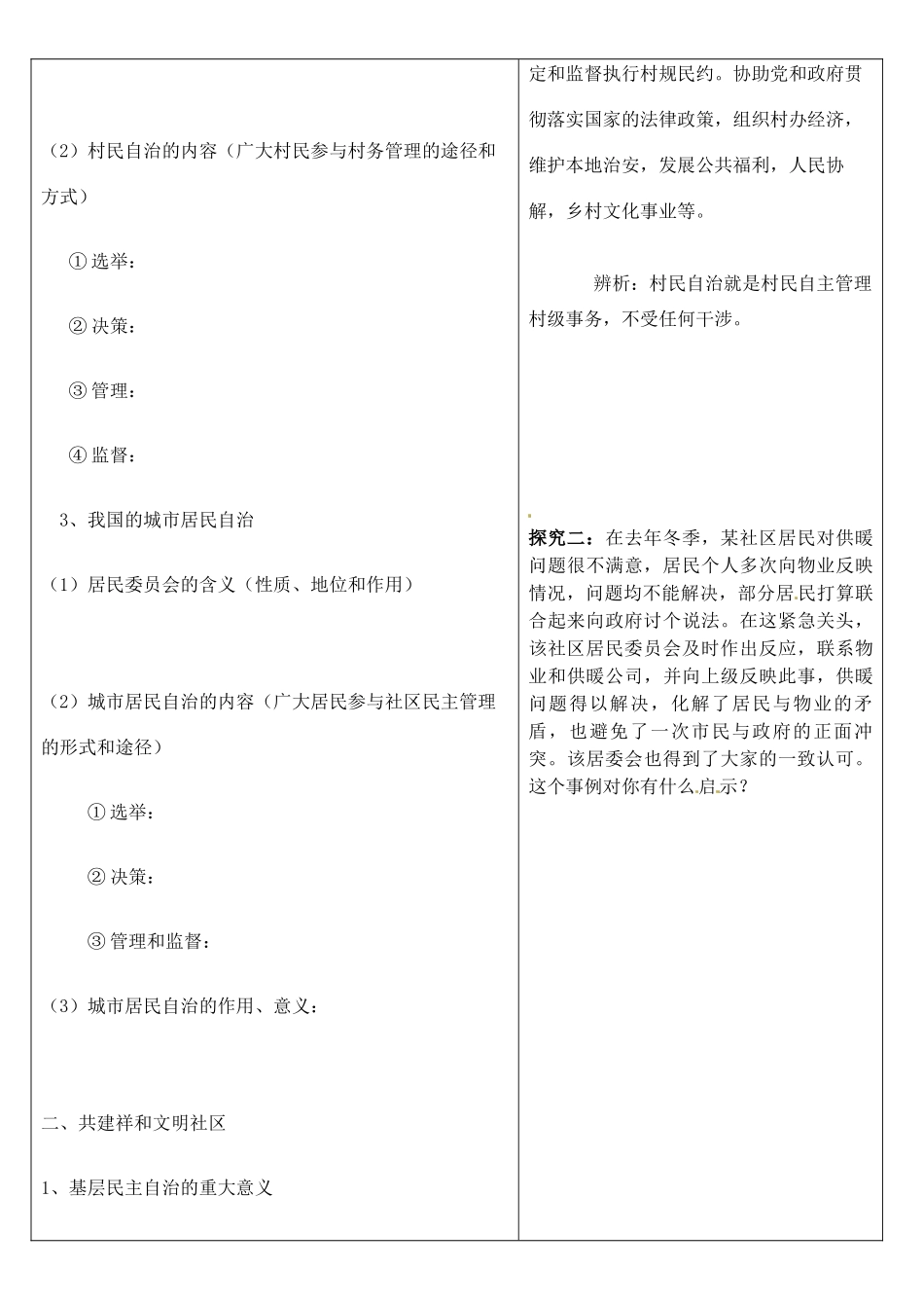 高中政治《2.3民主管理共创幸福生活》导学案 新人教版必修2-新人教版高一必修2政治学案_第2页