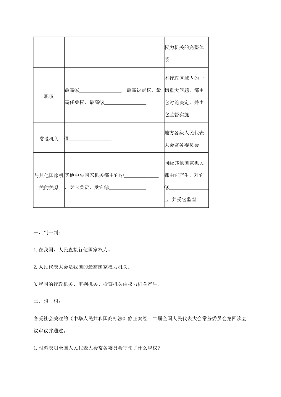 高中政治《5.1人民代表大会 国家权力机关》学案 新人教版必修2-新人教版高一必修2政治学案_第3页