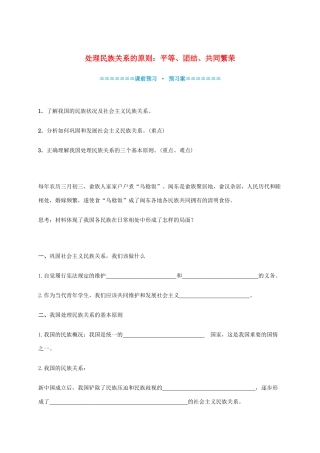高中政治《7.1处理民族关系的原则 平等、团结、共同繁荣》学案 新人教版必修2-新人教版高一必修2政治学案