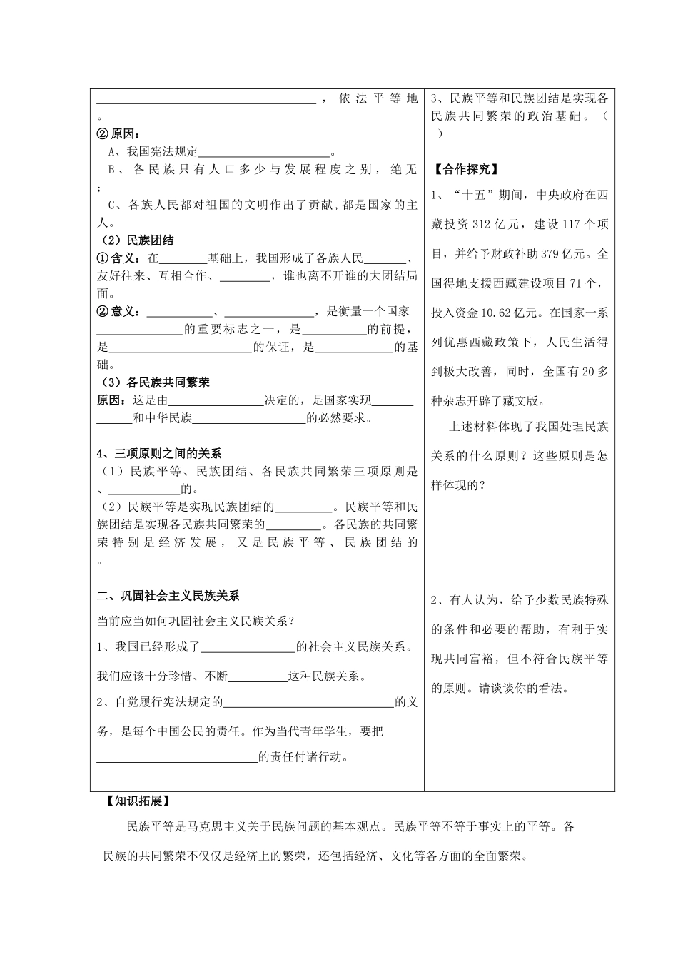 高中政治《处理民族关系的原则：平等、团结、共同繁荣》学案1 新人教版必修2_第2页
