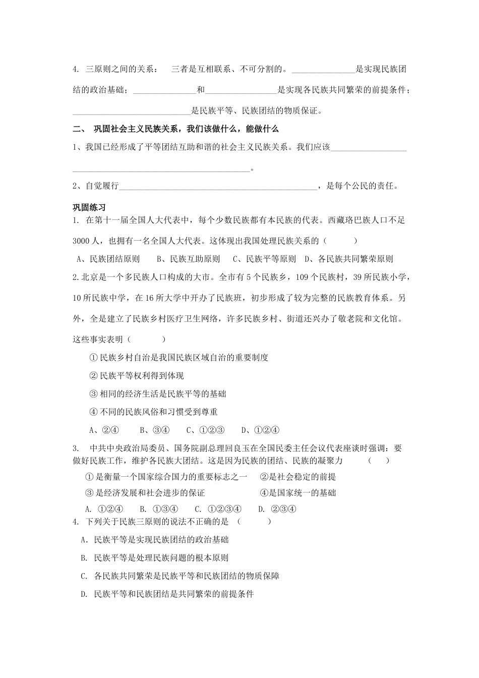 高中政治《处理民族关系的原则：平等、团结、共同繁荣》学案3 新人教版必修2_第2页